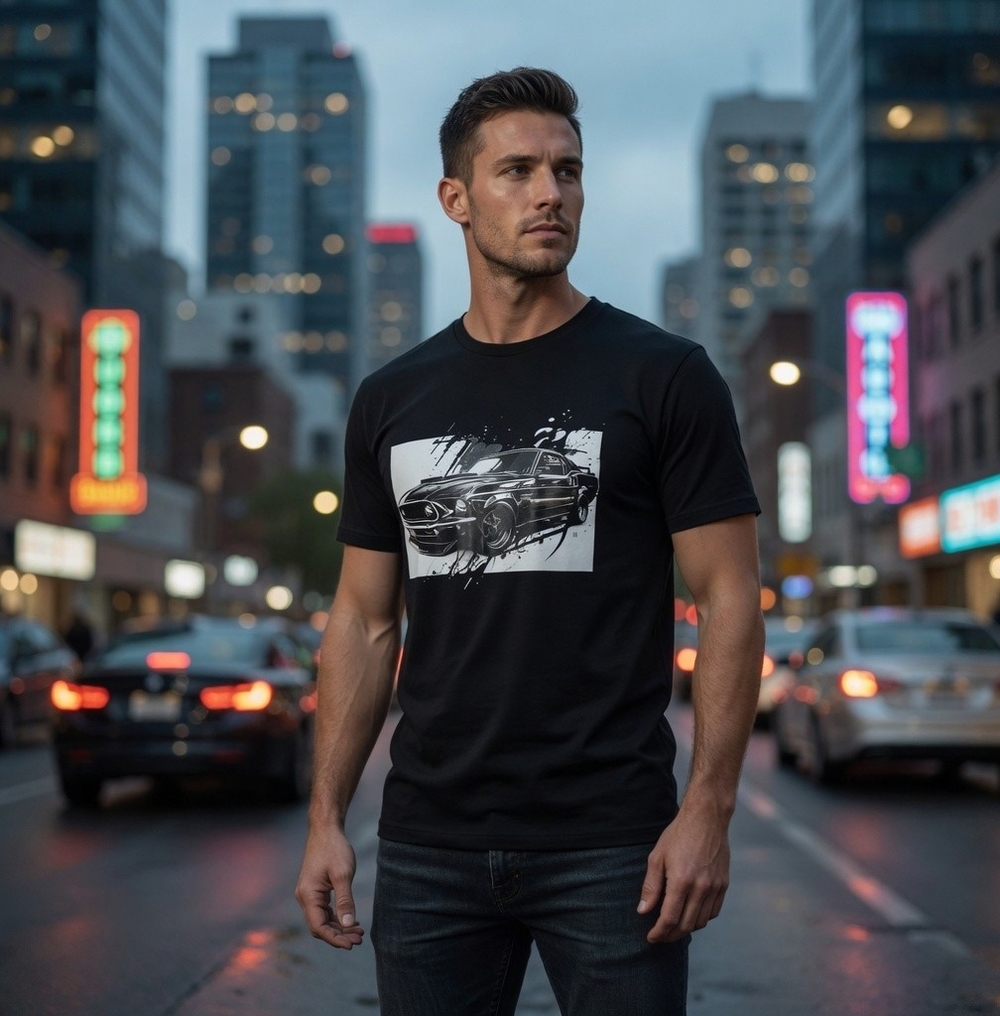 Vintage 1969 Ford Mustang T-Shirt M Black Graphic Muscle Car Tee NWOT